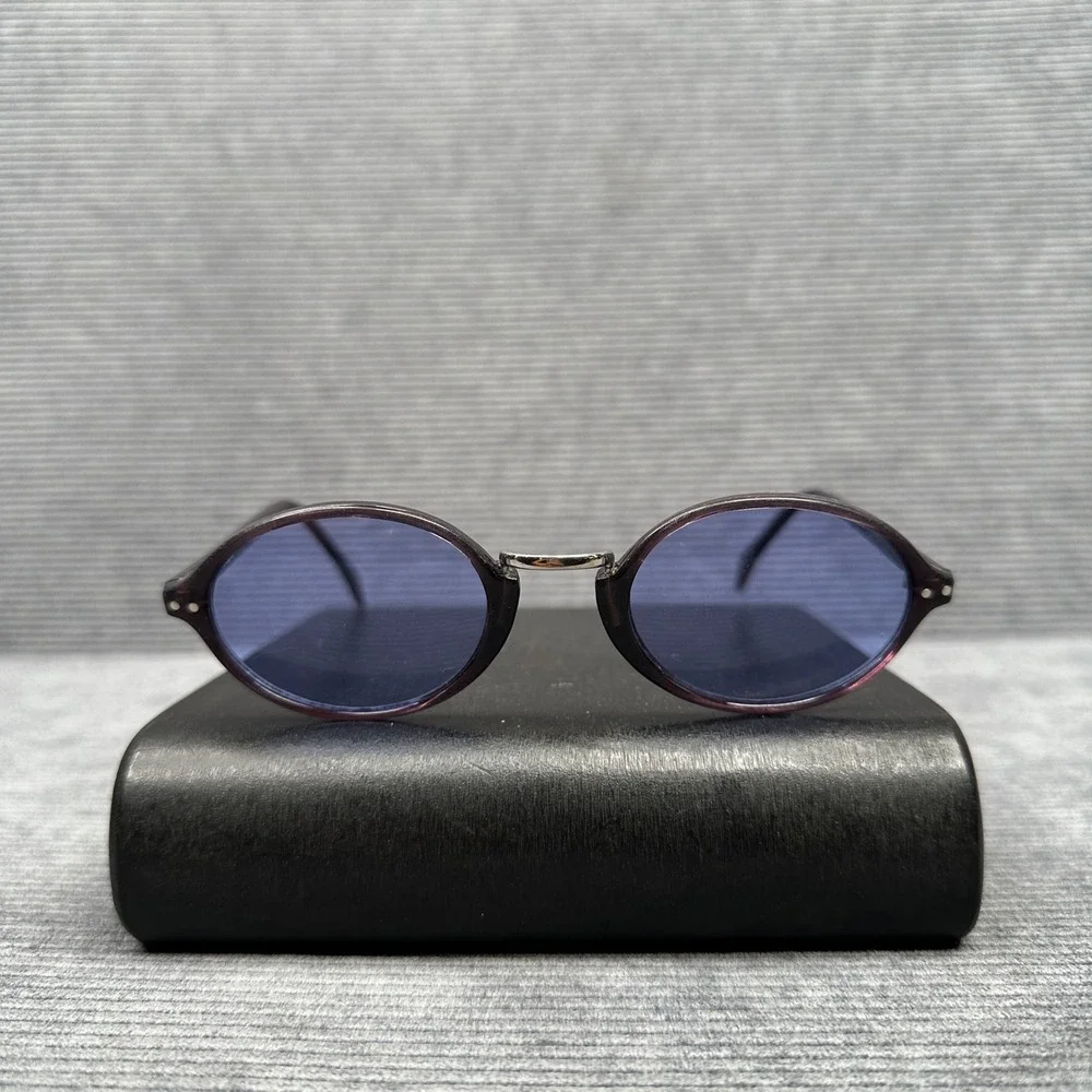 Revlon Vintage Oval Sunglasses Purple Burgundy Frame Blue Tint Lenses Retro 90s